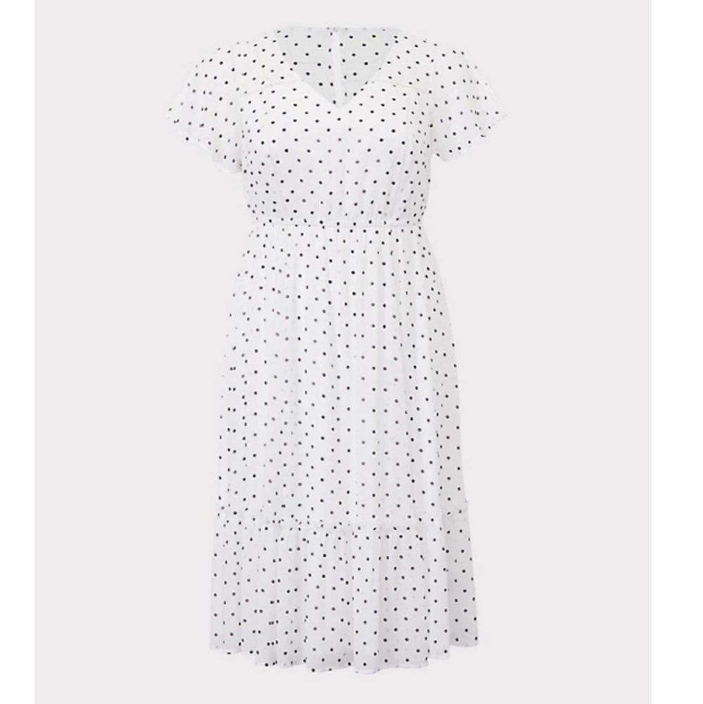 WHITE POLKA DOT CHIFFON MIDI DRESS